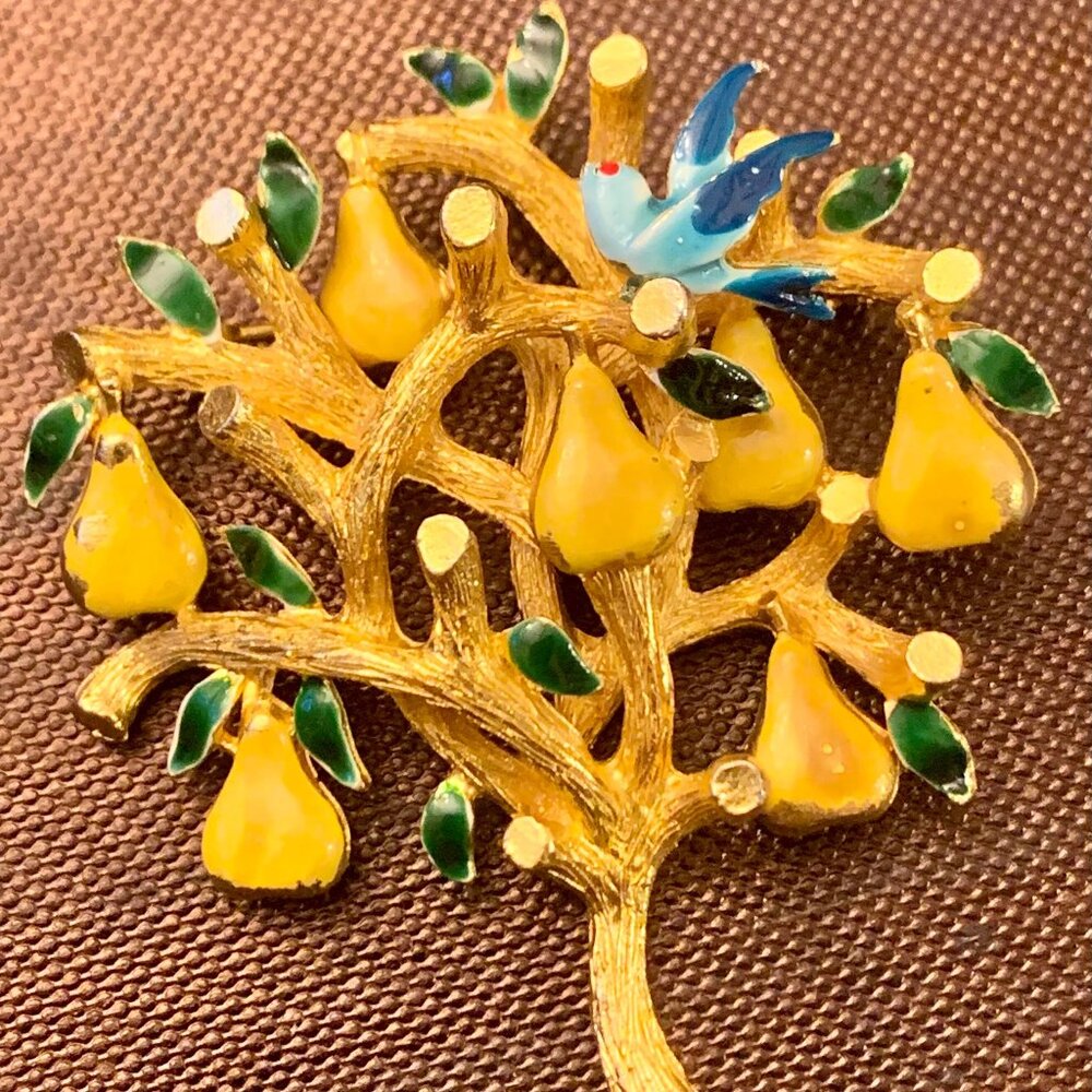 Designer Mid Century Cardoro "Partridge in a Pear Tree" Brooch - Signed
